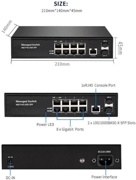 8 Port Full Gıgabıt Managed Swıtch+2sfp Slots - Outlet - Resim 3
