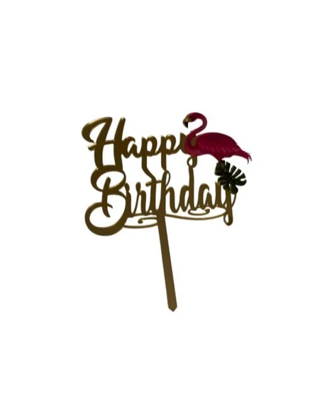 Happy Birthday Yazılı Leylekli Aynalı Pleksi Altın ürün görseli 1