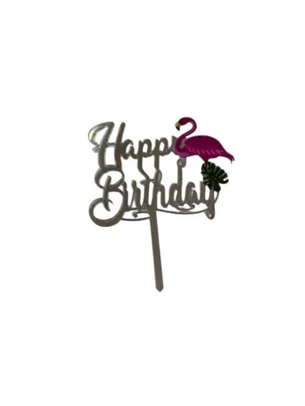 Happy Birthday Yazılı Leylekli Aynalı Pleksi Gümüş ürün görseli 1