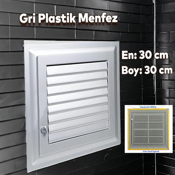 Menfez Banyo Wc Tuvalet Havalandırma Plastik Panjur 30x30 CM Gri Renk ürün görseli 1