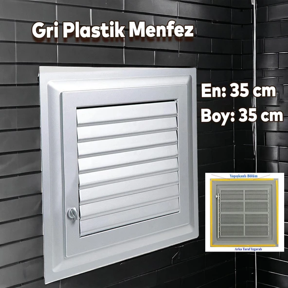 Menfez Banyo Wc Tuvalet Havalandırma Plastik Panjur 35x35 CM Gri Renk ürün görseli 1
