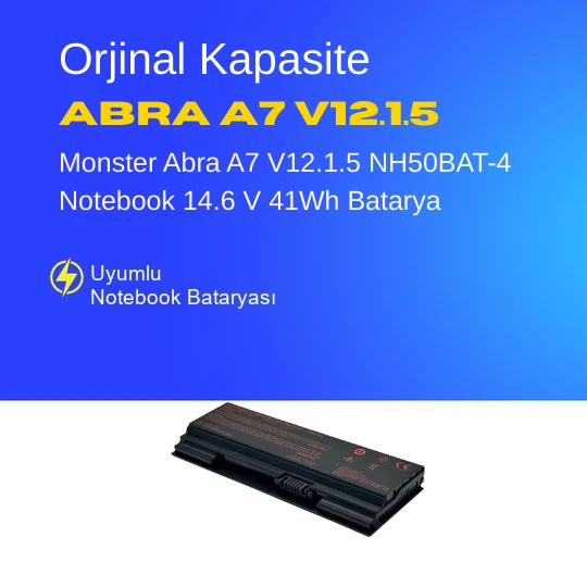 Monster Abra A7 V12.1.5 NH50BAT-4 Notebook 14.6 V 41Wh Batarya – Orjinal Uyumlu, Yüksek Performanslı ürün görseli 1