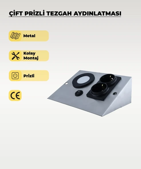 3W Krom (Paslanmaz) Çift Prizli Metal Tezgah Aydınlatma 6500K Beyaz Işık ürün görseli 1