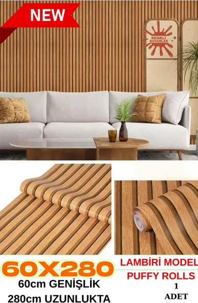 Renkli Duvarlar 60cm x 280cm 1 Adet Kendinden Yapışkanlı Koyu Kahverengi Lambiri Desenli Duvar Paneli Kağıdı GS8005 ürün görseli 1