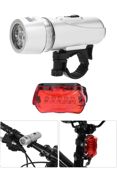 Ön-Arka Set Bisiklet Feneri Pilli 500 Lümen 3 MOD Flaşörlü Bisiklet Farı LED Işık Gri 4414 ürün görseli 1