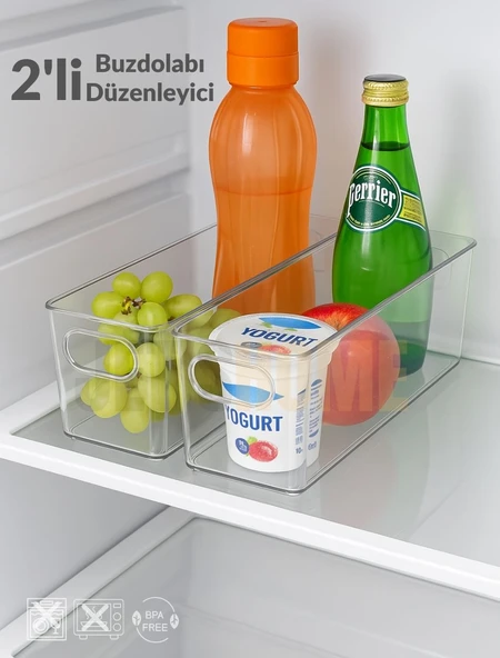 2'li Buzdolabı İçi Düzenleyici Saklama Organizeri Bpa Free Düzenleyici Darbeye Dayanıklı 29X11X9 cm ürün görseli 1