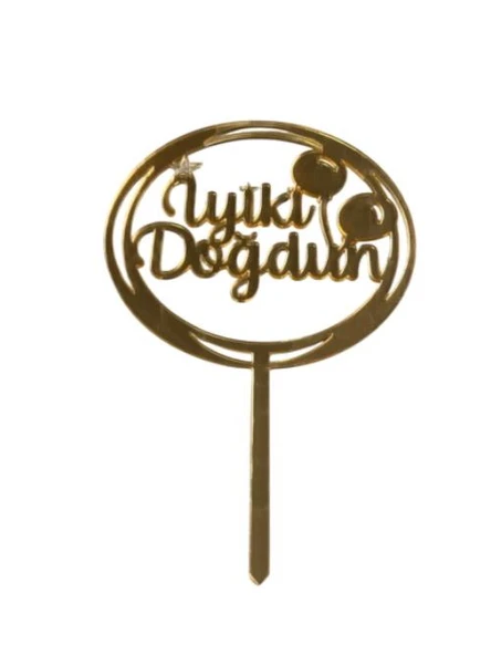 Balonlu İyiki Doğdun Yazılı Aynalı Pleksi Altın ürün görseli 1