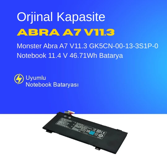 Monster Abra A7 V11.3 GK5CN-00-13-3S1P-0 Notebook 11.4 V 46.71Wh Batarya – Orjinal Uyumlu, Yüksek Performanslı ürün görseli 1