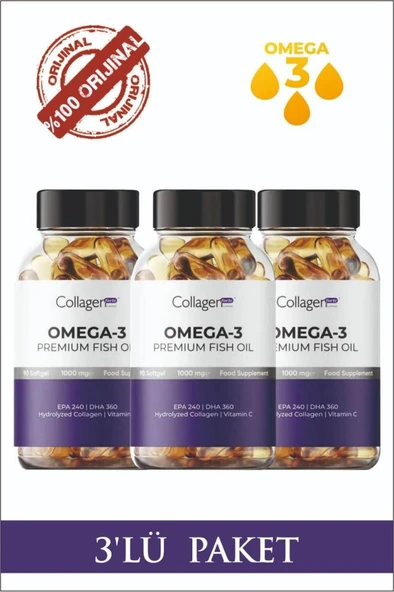 3 Adet Omega-3 Premium Fish Oil 90 Softgel X 1000mg, Balık Yağı, Hidrolize Kolajen ürün görseli 1