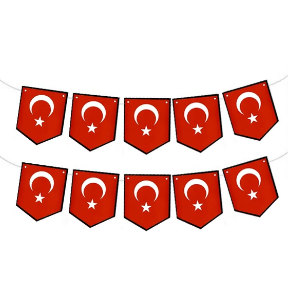 Türk Bayrağı Zigzak Flama Karton Banner Okul Süsleme - 1 Adet ürün görseli 1