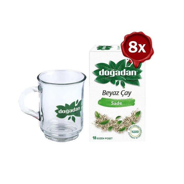 Doğadan Beyaz Çay Sade 28 g x 8 ve Doğadan Cam Bardak Hediyeli ürün görseli 1