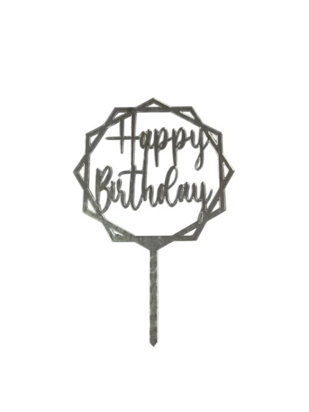 Happy Birthday Yazılı Çerçeveli Aynalı Pleksi Gümüş ürün görseli 1