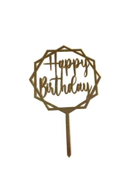 Happy Birthday Yazılı Çerçeveli Aynalı Pleksi Altın ürün görseli 1