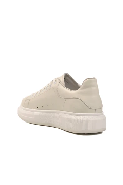 Beyaz Hakiki Deri Erkek Sneaker - Resim 4