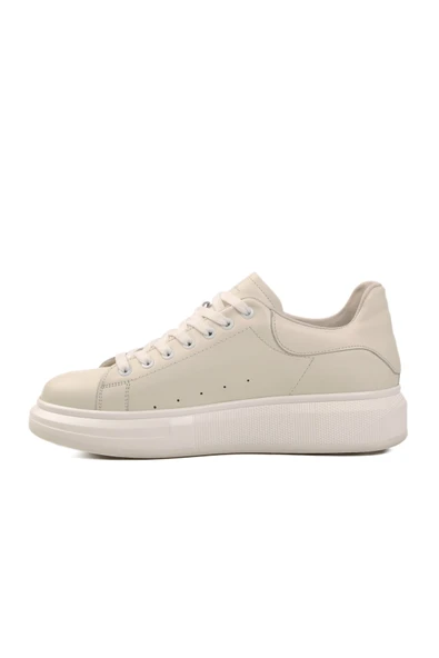 Beyaz Hakiki Deri Erkek Sneaker - Resim 2