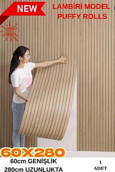 Renkli Duvarlar 60cm x 280cm 1 Adet Kendinden Yapışkanlı Açık Kahverengi Lambiri Desenli Duvar Paneli Kağıdı YG005 ürün görseli 1