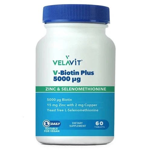 Velavit V-Biotin Plus 5000mcg Takviye Edici Gıda 60 Tablet ürün görseli 1