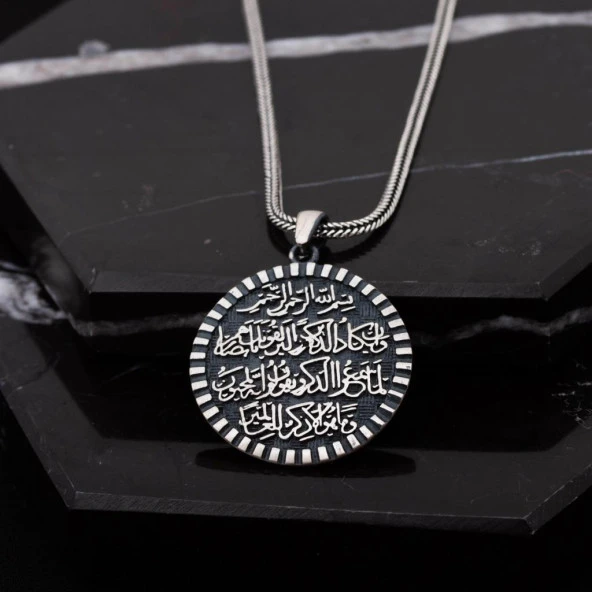 Karartmalı Nazar Ayeti Yazılı Gümüş Erkek Cevşen Kolye ürün görseli 1