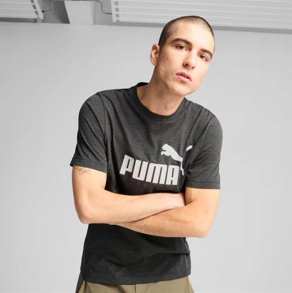Puma Ess No.1 Logo Heather Tee Erkek Antrasit Spor Tişört - 682550 07 ürün görseli 1
