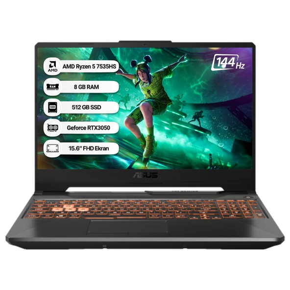 Tuf Gaming A15 FA506NC-HN050 Amd Ryzen 5 7535HS 8 GB 512 GB SSD Rtx 3050 144 Hz Freedos 15.6" Fhd Taşınabilir Bilgisayar ürün görseli 1