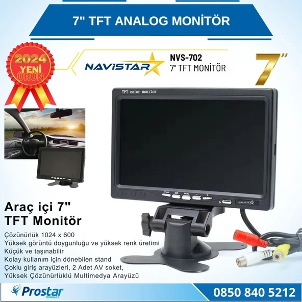 7 inç TFT 2 Adet Video Girişli Analog Monitör ürün görseli 1