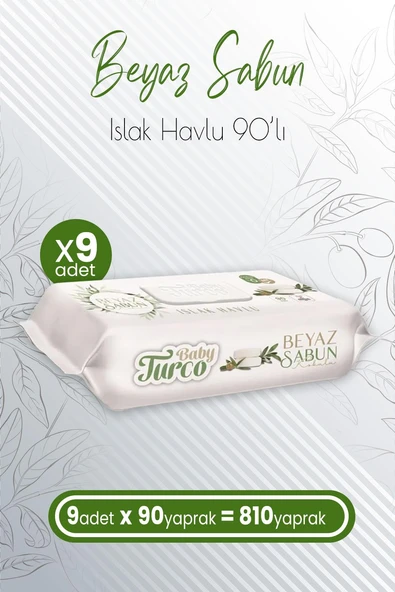 Baby Turco Islak Havlu Beyaz Sabun Kokulu 90' lı x 9 Adet (810 Yaprak) ürün görseli 1
