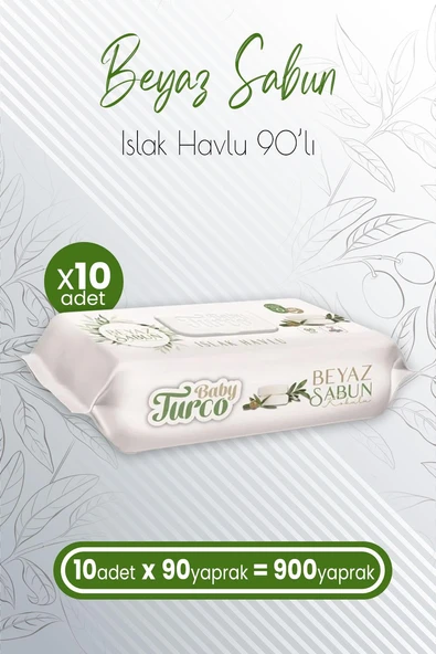 Baby Turco Islak Havlu Beyaz Sabun Kokulu 90' lı x 10 Adet (900 Yaprak) ürün görseli 1