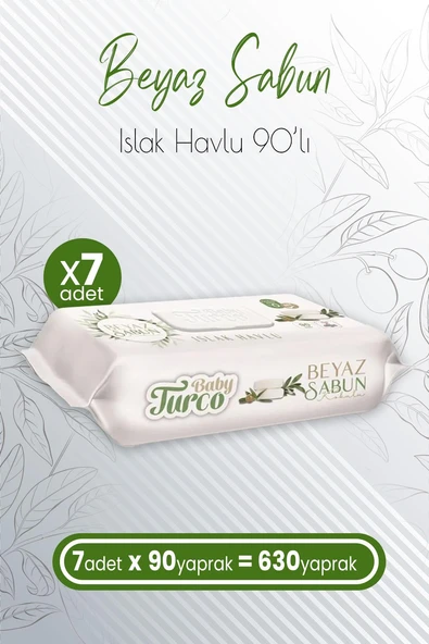 Baby Turco Islak Havlu Beyaz Sabun Kokulu 90' lı x 7 Adet (630 Yaprak) ürün görseli 1