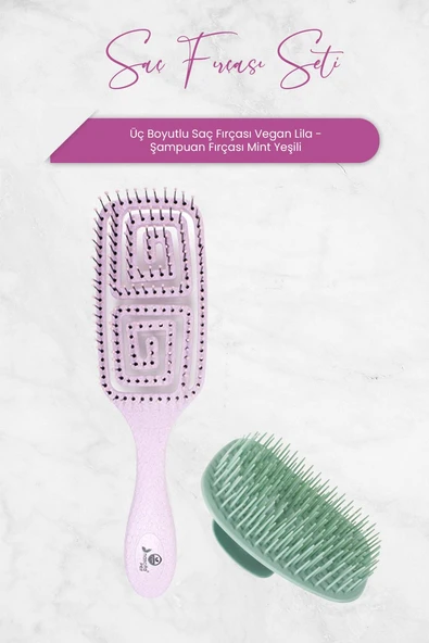 Nascita Üç Boyutlu Saç Fırçası Vegan Lila ve Şampuan Fırçası Mint Yeşili ürün görseli 1