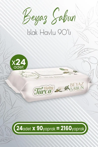 Baby Turco Islak Havlu Beyaz Sabun Kokulu 90' lı x 24 Adet (2160 Yaprak) ürün görseli 1