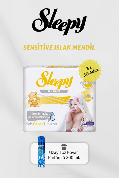 150 Adet Sensitive Islak Mendil, Toz Kovar Hediyeli ürün görseli 1