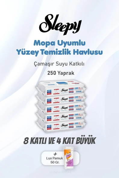 Sleepy 250 Yaprak Çamaşır Suyu Katkılı Yüzey Temizlik Havlusu ve Pamuk, ürün görseli 1