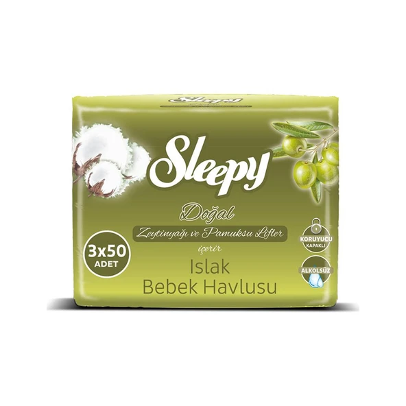 Sleepy Doğal Zeytinyağlı Ve Pamuklu Islak Bebek Havlusu 3x50 (150 Yaprak) ürün görseli 1