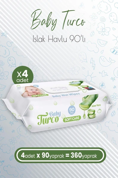 Baby Turco Soft Care Bebek Islak Havlu Aloe Vera 90' lı x 4 Adet (360 Yaprak) ürün görseli 1