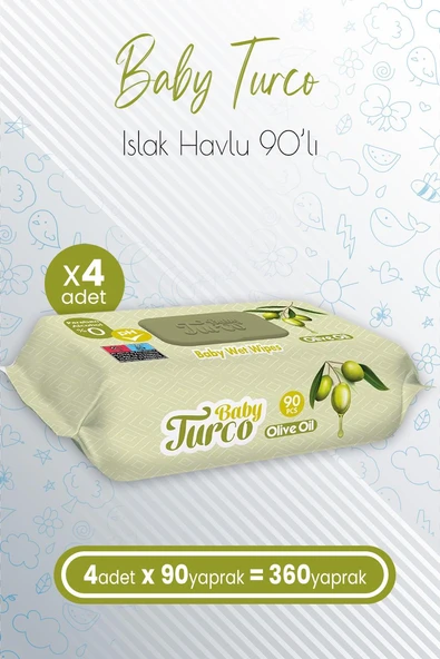 Baby Turco Bebek Islak Havlu Olive Oil 90' lı x 4 Adet (360 Yaprak) ürün görseli 1