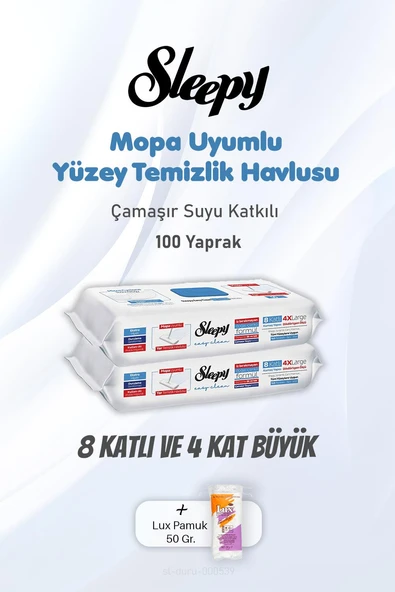 Sleepy Çamaşır Suyu Katkılı Yüzey Temizlik Havlusu 100 Yaprak ve Pamuk ürün görseli 1