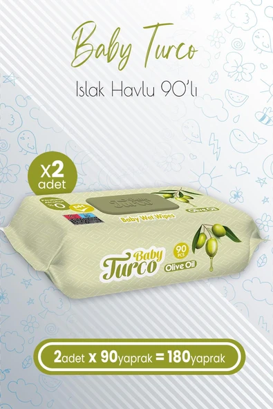 Baby Turco Bebek Islak Havlu Olive Oil 90' lı x 2 Adet (180 Yaprak) ürün görseli 1