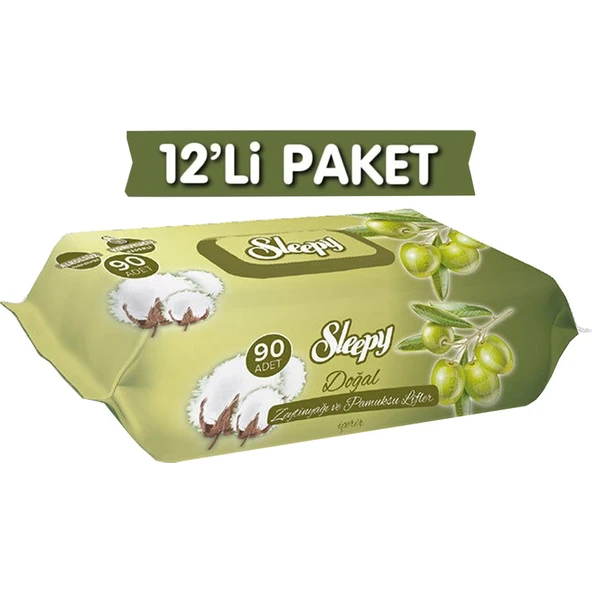 Sleepy Doğal Zeytinyağlı Islak Havlu 90 Yaprak x 12 Adet ürün görseli 1