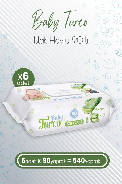 Baby Turco Soft Care Bebek Islak Havlu Aloe Vera 90' lı x 6 Adet (540 Yaprak) ürün görseli 1