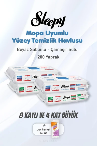 Sleepy Yüzey Temizlik Havlusu 8 Katlı 4 X Large 200 Yaprak ve Pamuk ürün görseli 1
