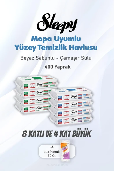 Sleepy Yüzey Temizlik Mendili 8 Katlı 4 X Large 400 Yaprak ve Pamuk ürün görseli 1