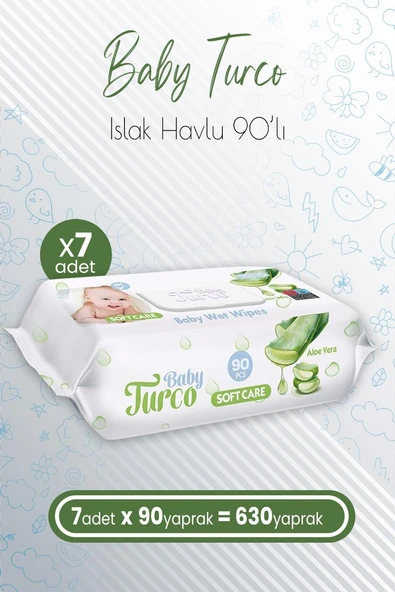 Baby Turco Soft Care Bebek Islak Havlu Aloe Vera 90' lı x 7 Adet (630 Yaprak) ürün görseli 1