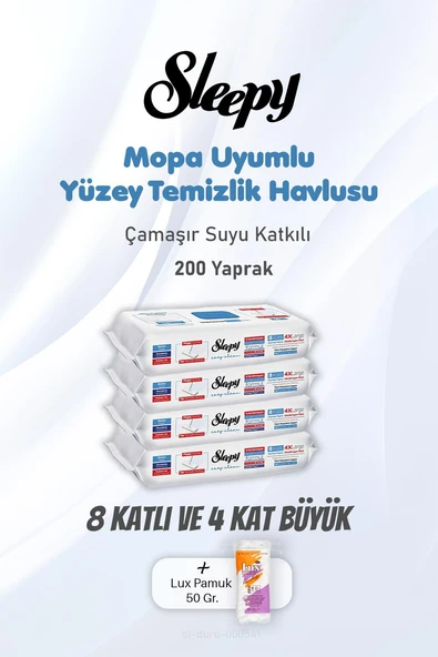 Sleepy Çamaşır Suyu Katkılı 200 Yaprak Yüzey Temizlik Havlusu ve Pamuk ürün görseli 1