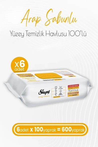 Sleepy Easy Clean Arap Sabunu Katkılı Yüzey Temizlik Havlusu 100 x 6 Adet (600 Yaprak) ürün görseli 1