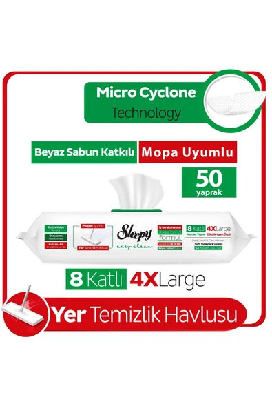 Sleepy Beyaz Sabun Katkılı 50'li 4 X Large Mopa Uyumlu Temizlik Havlusu sl-duru-000638-35680 ürün görseli 1