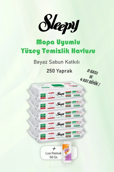 Sleepy 250 Yaprak Beyaz Sabunlu Yer Temizlik Havlusu ve Pamuk ürün görseli 1