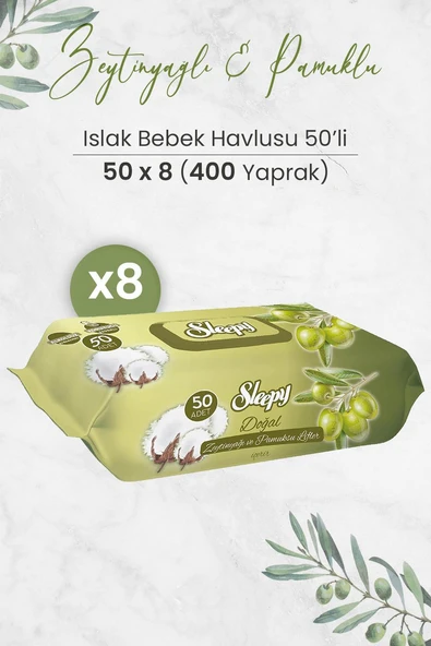 Sleepy Doğal Zeytinyağlı Ve Pamuklu Islak Bebek Havlusu 50 x 8 Adet (400 Yaprak) ürün görseli 1