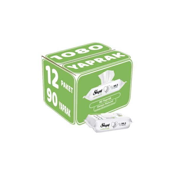 Sleepy Islak Havlu Mendil 90 Yaprak Natural Yenidoğan 12 Li Set 1080 Yaprak Plastik Kapaklı ürün görseli 1
