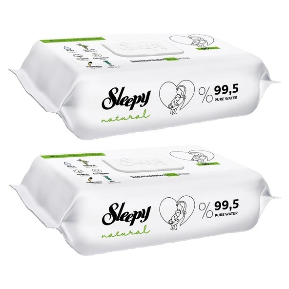Sleepy Islak Havlu Mendil 90 Yaprak Natural Yenidoğan 2 Li Set 180 Yaprak Plastik Kapaklı ürün görseli 1