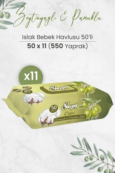 Sleepy Doğal Zeytinyağlı Ve Pamuklu Islak Bebek Havlusu 50 x 11 Adet (550 Yaprak) ürün görseli 1